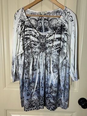 Unity World Wear Women’s Pullover Blouse V-Neck Boho Artsy Hippie Style 2X